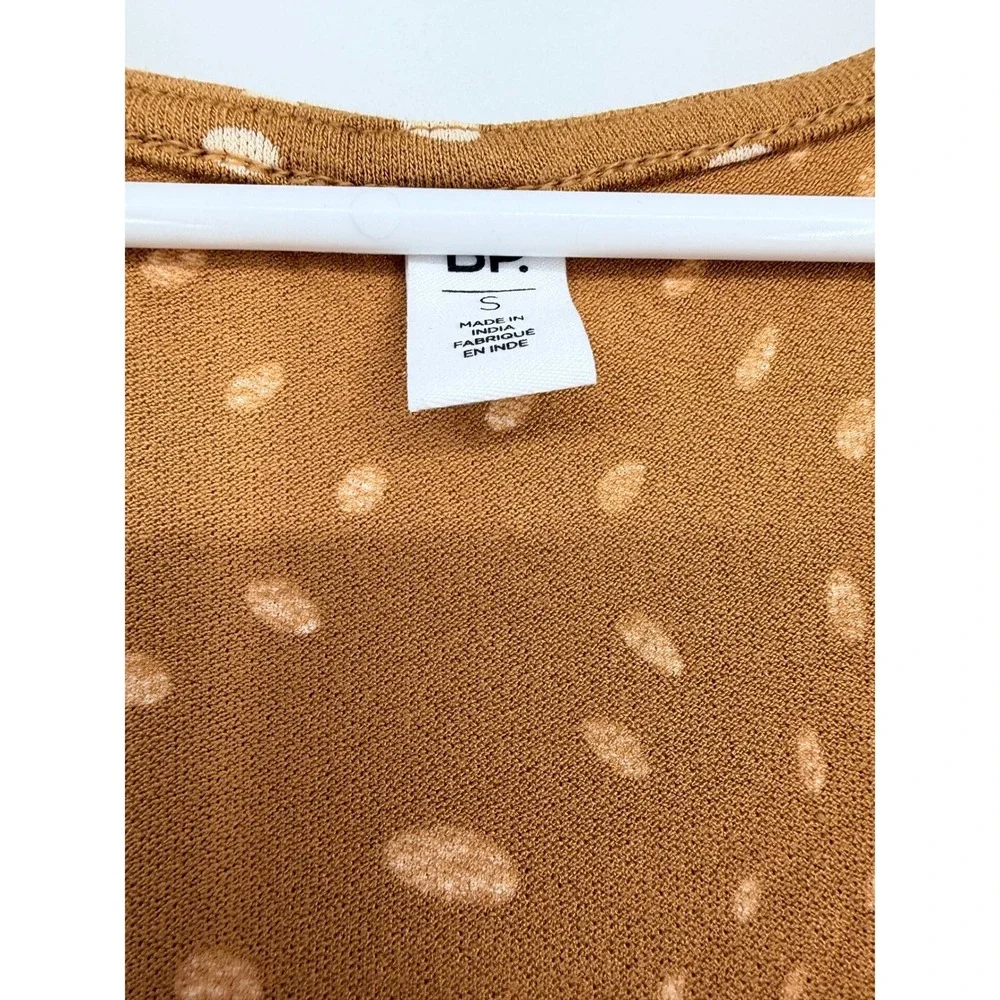 BP. Women Tan Brown Polka Dot V-Neck Long Sleeve Mini Dress Small NWT